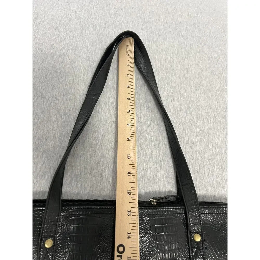 Bueno Croc Embossed Shoulder Tote Bag Womens Black Zip Double Strap Laptop